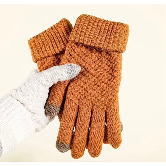 Touchscreen Gloves Unisex Burnt Orange Knit Winter - Picture 4 of 7